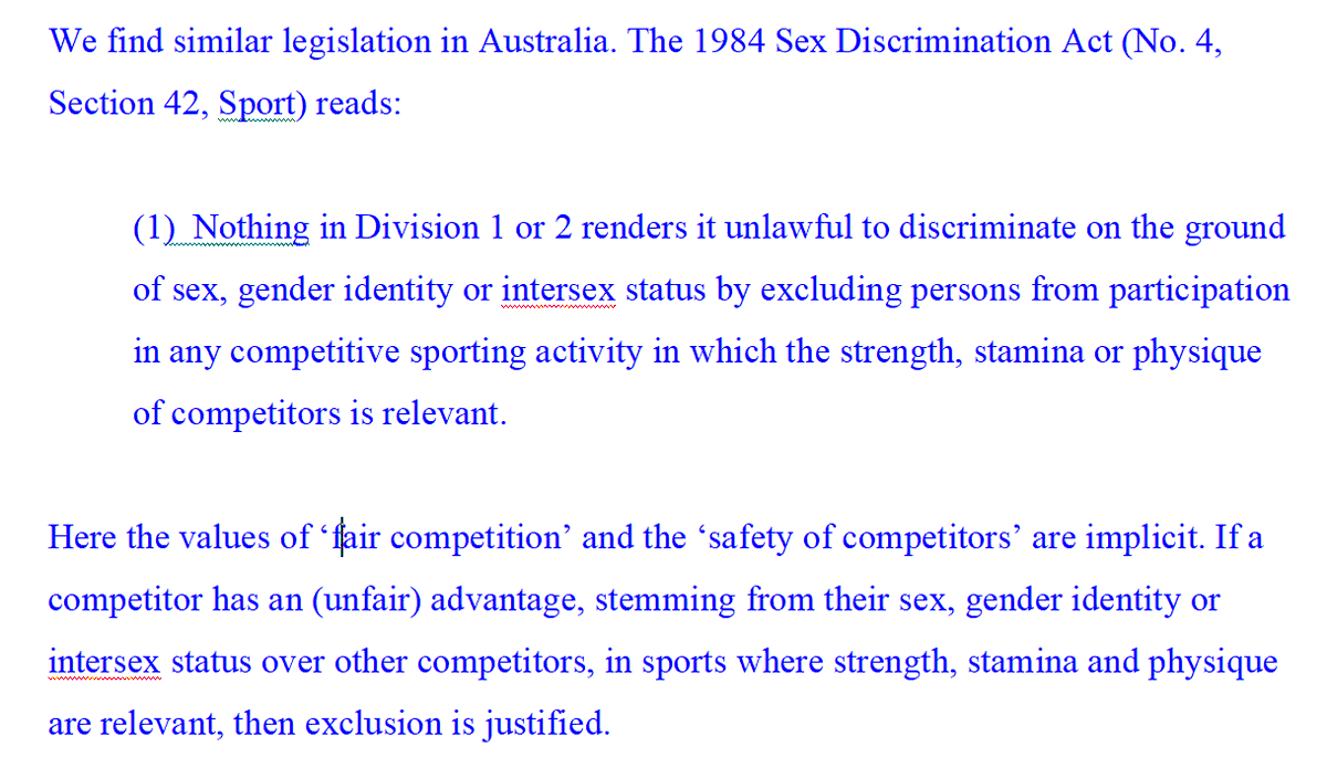 Australia lists sex, gender identity AND intersex status as grounds for lawful discrimination. [I think intersex people deserve to be treated separately, as this is much more complicated.] Contrary to McKinnon, inclusion is not the default.