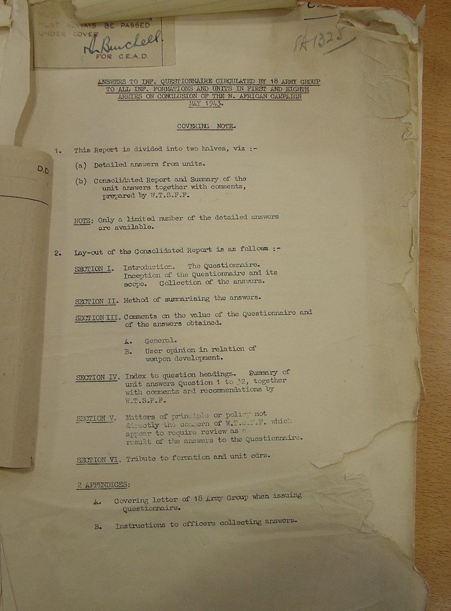 & again consolidated his views on small arms in his report "Summary & Consolidated Report by WTSFF on Infantry Questionnaire and Answers from Units in First and Eighth Armies on Conclusion of N. African Campaign May 1943" while Deputy Director General of Artillery in late 43.7/