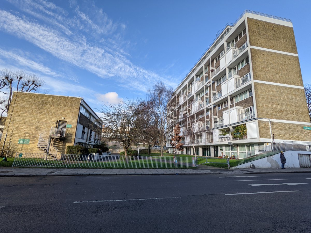 14/ The Highgate Road Estate, originally designed by Robert Bailie for St Pancras Metropolitan Borough Council but built by Camden from 1965. The (sloping) Clanfield House block was added in 1971.
