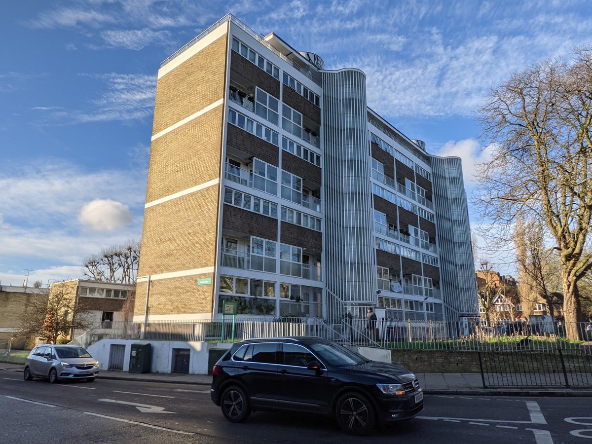 14/ The Highgate Road Estate, originally designed by Robert Bailie for St Pancras Metropolitan Borough Council but built by Camden from 1965. The (sloping) Clanfield House block was added in 1971.