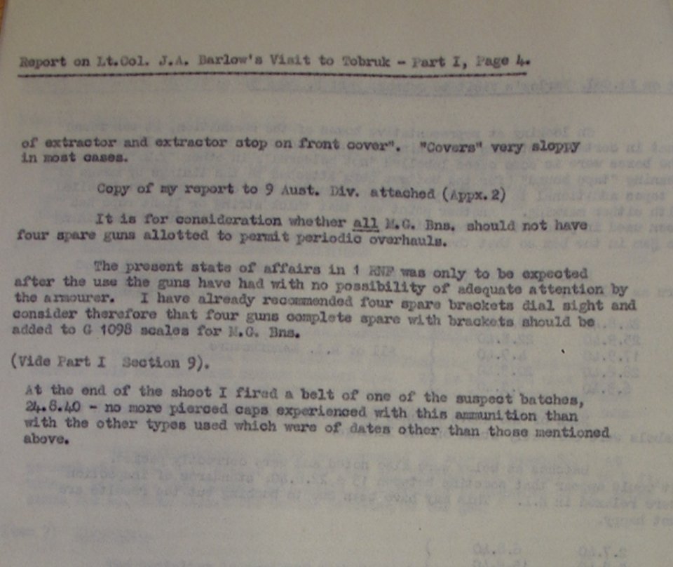 As part of the Weapons Technical Staff, Barlow had been to Tobruk in September 1941.He consistently demonstrates the importance of small arms use as part of an entire ecosystem where training, maintenance and supply can either enhance or undermine soldier weapon mindedness.6/