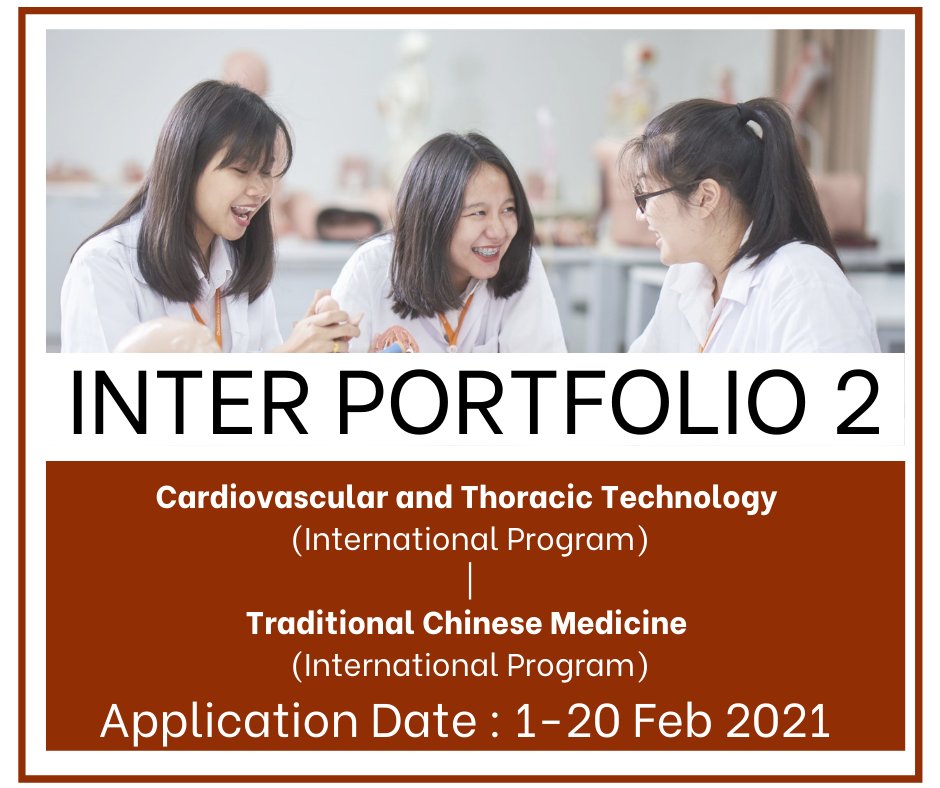 CICMTU's tweet photo. Get ready for the inter portfolio round 2!!
.
♦️Cardiovascular and Thoracic Technology (International program)
.
♦️Traditional Chinese Medicine (International program)
.
⏳Application date: 1-20 Feb 2021

#thammasat #CICM #Admission https://t.co/gp7mxQ80xu