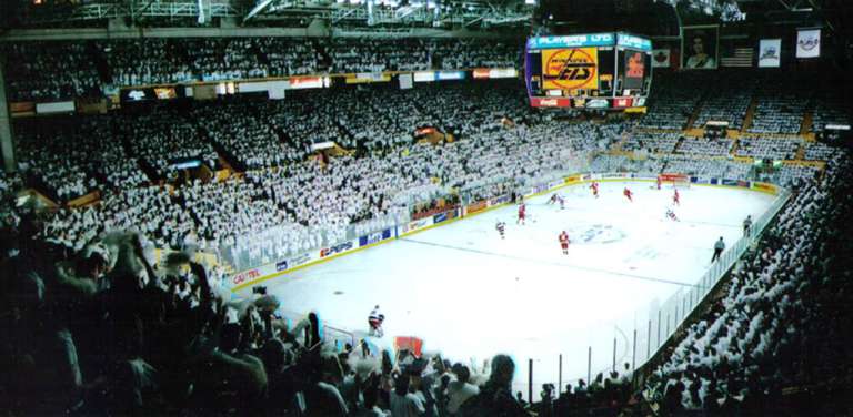 The arena is fondly remembered as the birthplace of the Winnipeg Jets. Its portrait of the Queen, steep upper decks and intimate atmosphere made it a special place for the Winnipeg Whiteout. (photo is from my last Jets 1.0 game) 19/20