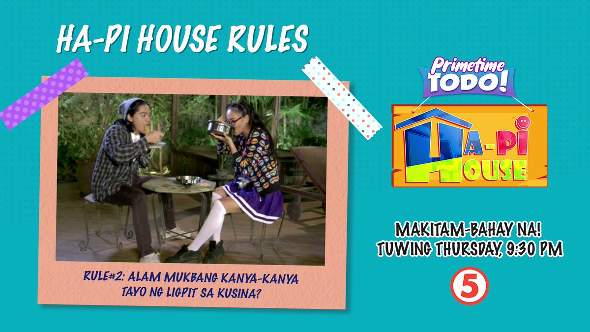 TV5manila's tweet photo. Kain mo, ligpit mo. Ok? π―
Be a fun and responsible housemate at makitam-bahay tuwing Huwebes sa Ha-Pi House, 9:30 p.m. sa Primetime Todo ng TV5.
#HapiHouseTv5
#Tv5PrimetimeTodo https://t.co/oLFdoiR6YH
