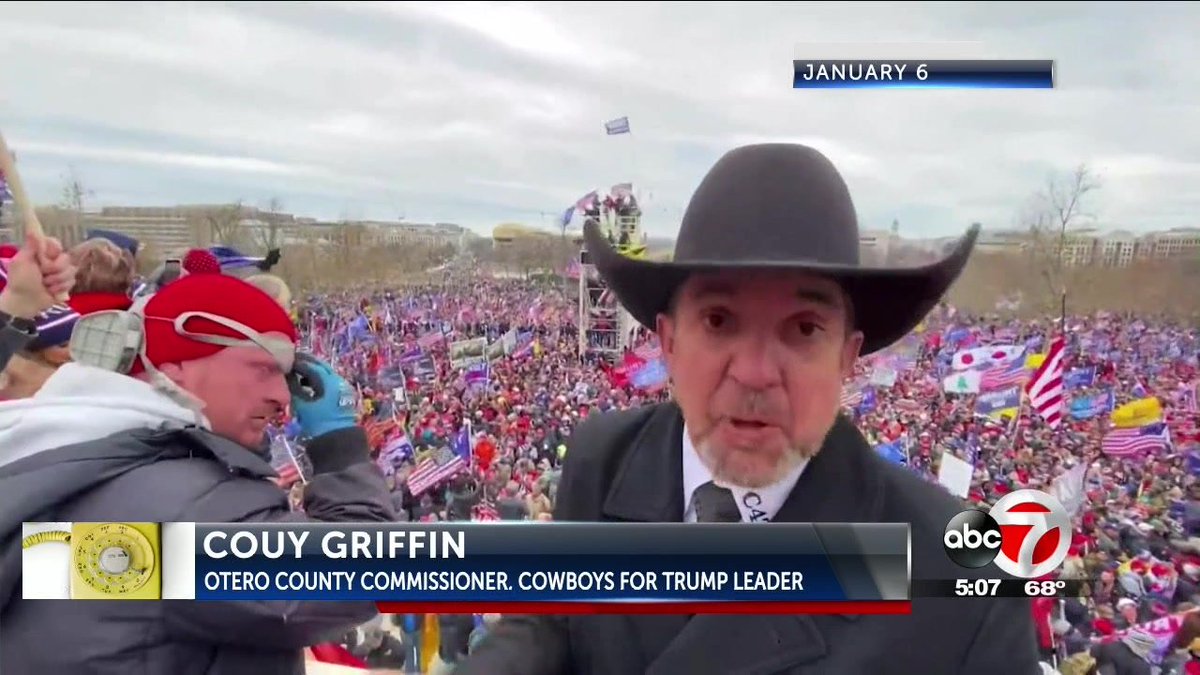 ARRESTED: Couy Griffin, a New Mexico county official & founder of Cowboys for Trump who vowed to return to Washington after last week’s riot at the U.S. Capitol to place a flag on House Speaker  @SpeakerPelosi's desk.  https://apnews.com/article/us-news-riots-arrests-new-mexico-nancy-pelosi-311847b487d05f8998216514269ed2d4?utm_source=Twitter&utm_medium=AP&utm_campaign=SocialFlow