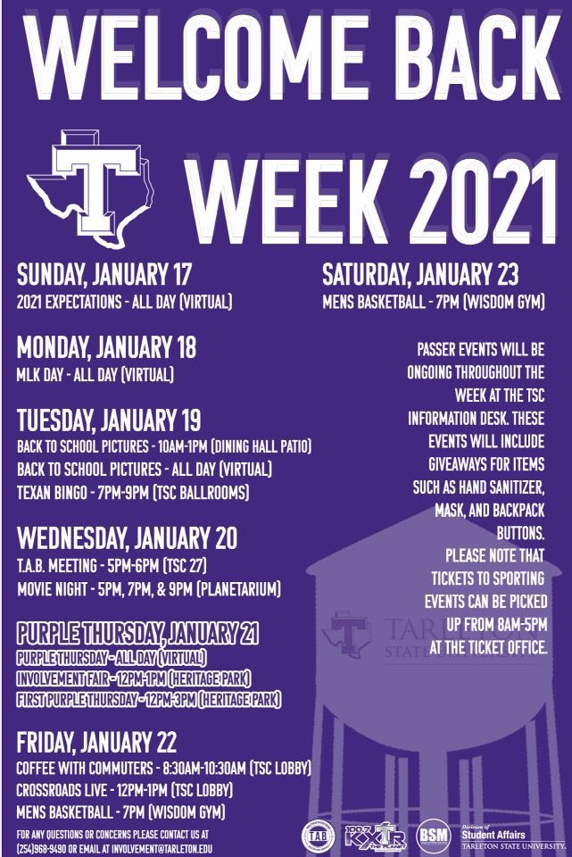 LathesTowns's tweet photo. @tarletonstudent @tarleton_tab has something plan for your return to campus!! #WelcomeBackTexans #LetsRollTexans Here’s a few happenings!! https://t.co/HIzMIO572x