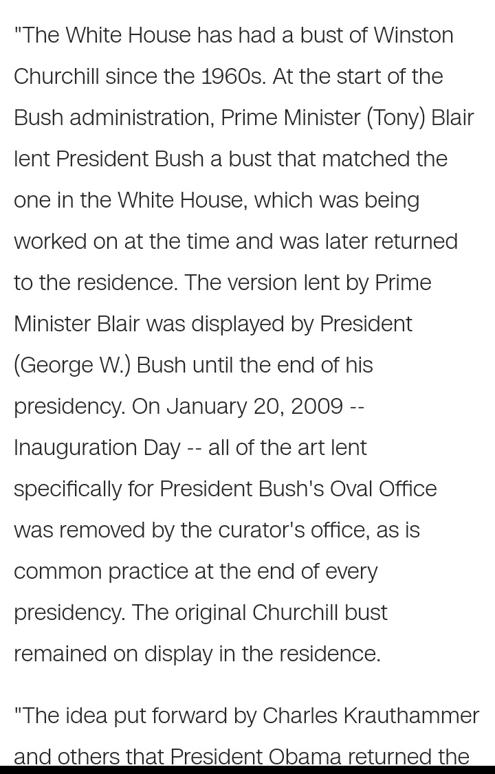  #PresidentT brought Churchill bust back to Oval Office on day 1.