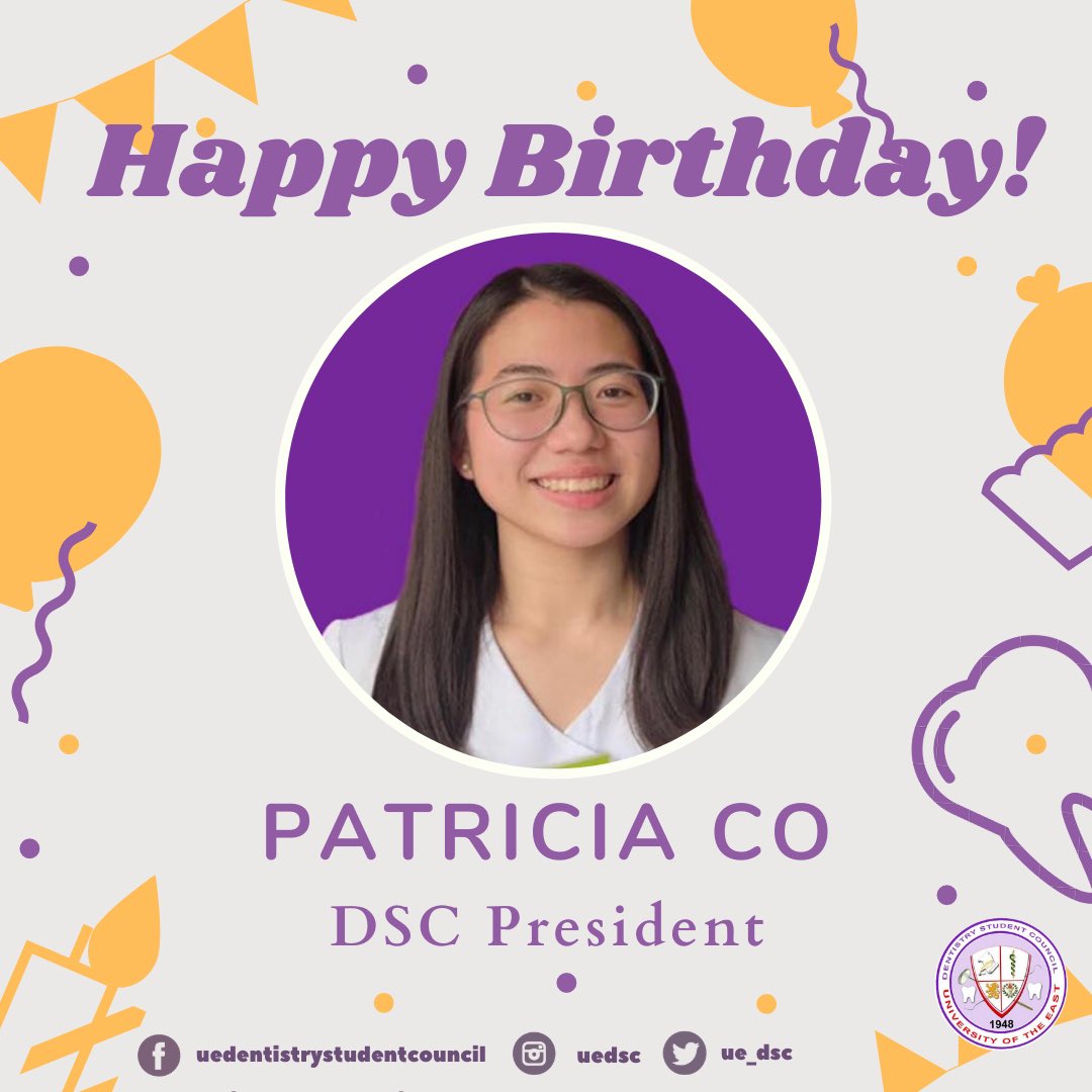 UE_DSC's tweet photo. We would like to greet our DSC - President, Patricia Co, a happy birthday!
Cheers for another year of life 💜
DSC 2020 - 2021
#WeRepresentYou https://t.co/8ZIs7NMf1w