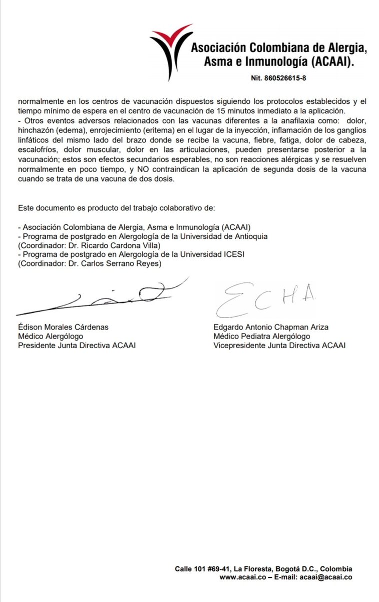 ⚠️IMPORTANTE 📢 <a href="/MinSaludCol/">MinSalud Colombia 🇨🇴</a> <a href="/Fruizgomez/">Fernando Ruiz 🏨</a> 
Recomendaciones de la Asociación Colombiana de Alergia, Asma e Inmunología sobre la vacuna contra SARSCoV2   #covid19 <a href="/ACAAIcol/">ALERGIA COLOMBIA</a> <a href="/icesi/">Universidad Icesi</a>