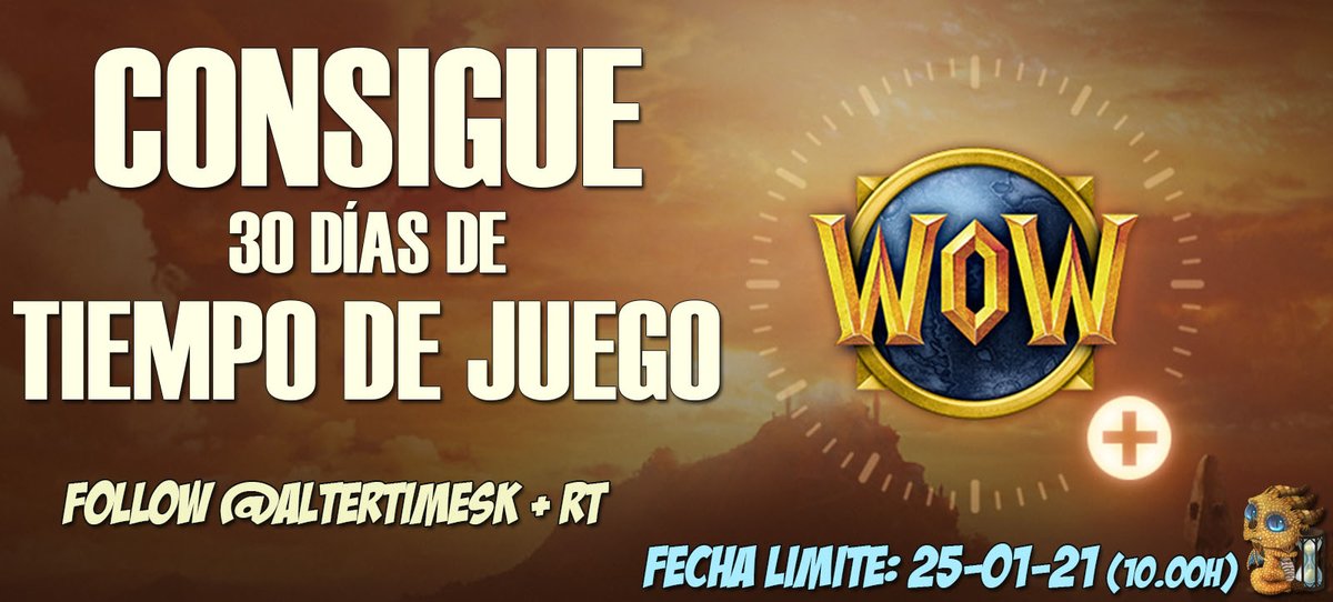 AlterTimeSK's tweet photo. ⌛ ¡Consigue 3⃣0⃣ DÍAS DE TIEMPO DE JUEGO!  

¡Entra a #Shadowlands y disfruta de todas las novedades de @Warcraft_ES con más tiempo de juego!

☑️ Follow @AlterTimeSK
☑️ RT al Tweet

🔥 ¡SORTEO PARA TODO EL MUNDO! 🔥 https://t.co/C7HzMBgKRo