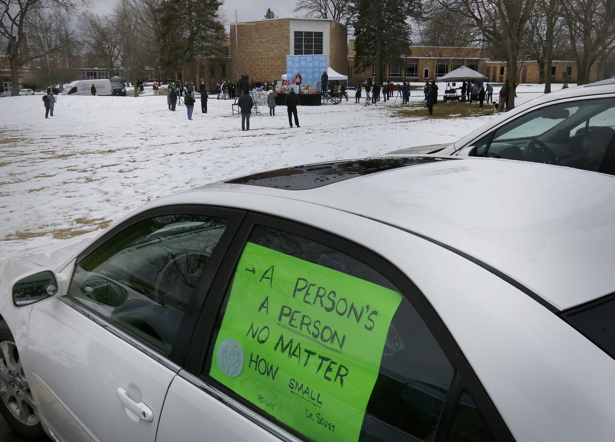 chicagocatholic's tweet photo. .@CardinalBCupich addressed participants in cars during today's @March4LifeChi #MoveTheMovement tour stop @CCHSCorsairs. Participants donated over 20k diapers to @AidforWomen https://t.co/hku5pF1Mb3