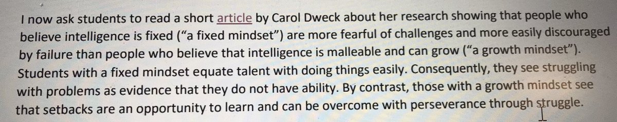 Have a “growth mindset” not a “fixed mindset”