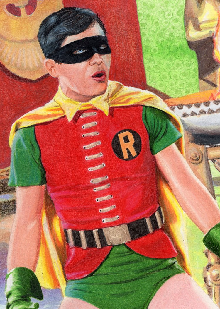 Giddy with delight I watched #batman as a child. Amazed by these heroes. Now at 57, I still watch episodes more often than I might want to admit. Anyway here's my take on my favorite show of all time #BurtWard and #JillStJohn as #robin and  #batman1966 #billfinger #bobkane