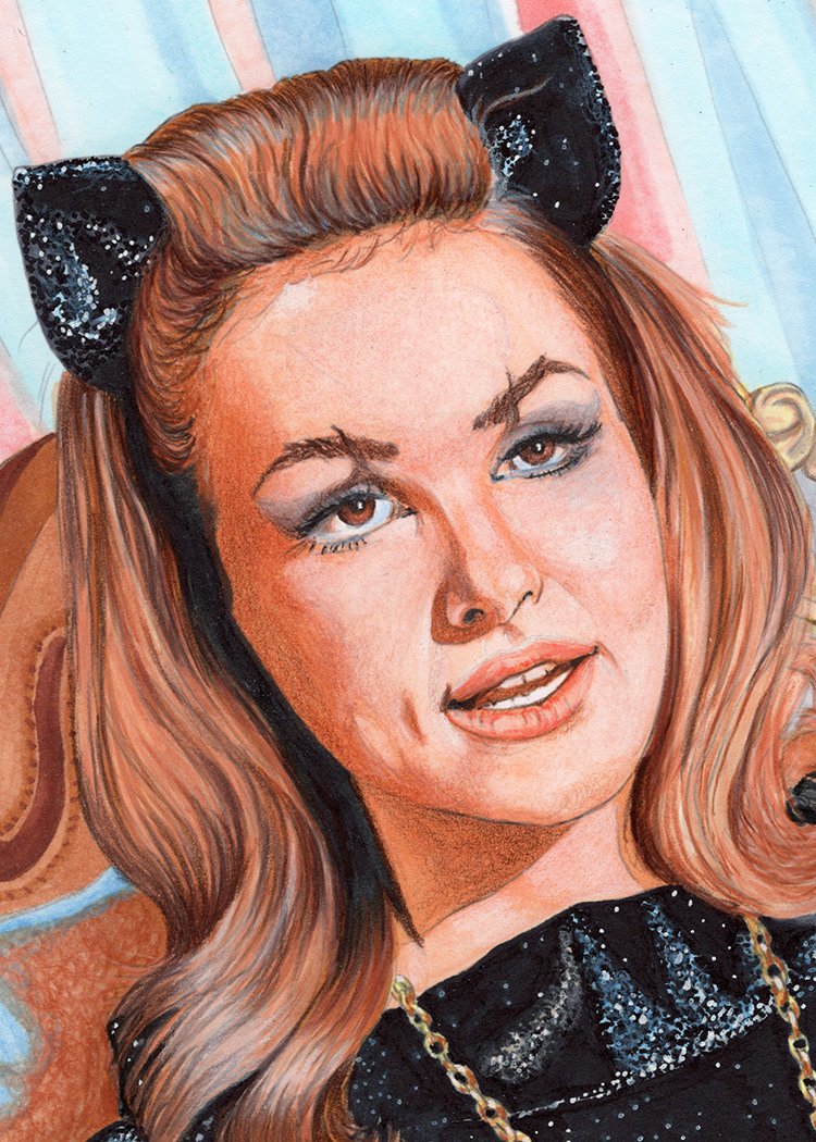 ArtAssistance's tweet photo. Giddy with delight I watched the 1966 #batman as a child. My first childhood crush #JulieNewmar as #Catwoman  #batman1966 #billfinger #bobkane #theCatwoman https://t.co/spR9u86zcy