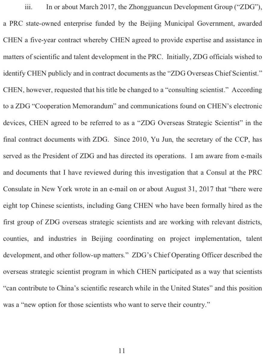 20.iii. Professor Chen serves as a "ZDG Overseas Strategic Scientist". ZDG is an organization funded by Beijing Municipal Government.