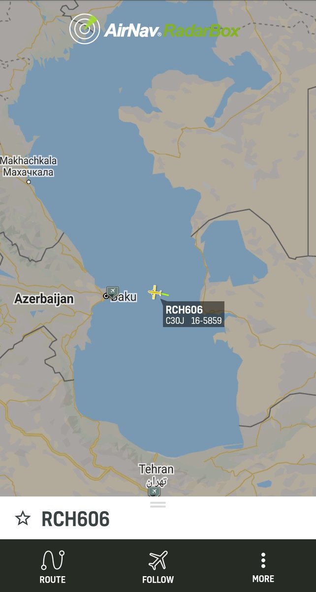 MrFindYourPlane's tweet photo. #USAF C/S RCH606 #C130 #AE5F0D currently over the #CaspianSea. https://t.co/R9Amt5gGd6