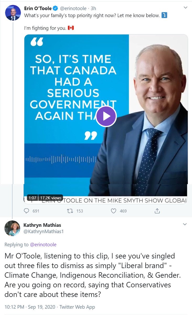 15/Mr O'Toole thinks the "Liberal brand" is: Climate Change, Indigenous Reconciliation, & Gender. In other words, he doesn't think these are files of interest to all Canadians. I beg to differ. The only ones who don't think these are important, are his type of conservative