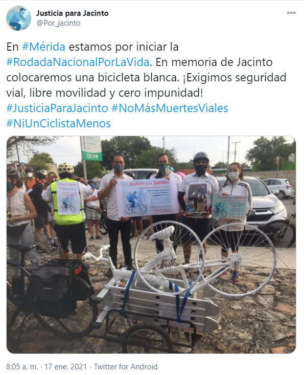 RuidoEnLaRed's tweet photo. 🚲Ciclistas de diferentes ciudades del país rodaron este domingo para exigir #JusticiaParaJacinto, quien falleció en diciembre tras ser atropellado por un hombre que conducía en estado de ebriedad. 

📷@Por_jacinto https://t.co/EF8IOrRGQO