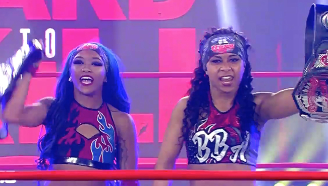 411wrestling's tweet photo. Fire & Flava are your new Impact Knockout Tag Team Champions, and they want to take on someone from AEW. #ImpactWrestling #KieraHogan #TashaSteelz #AEW #FireandFlava https://t.co/6BV4IzIV5m https://t.co/fo0JYstlqd