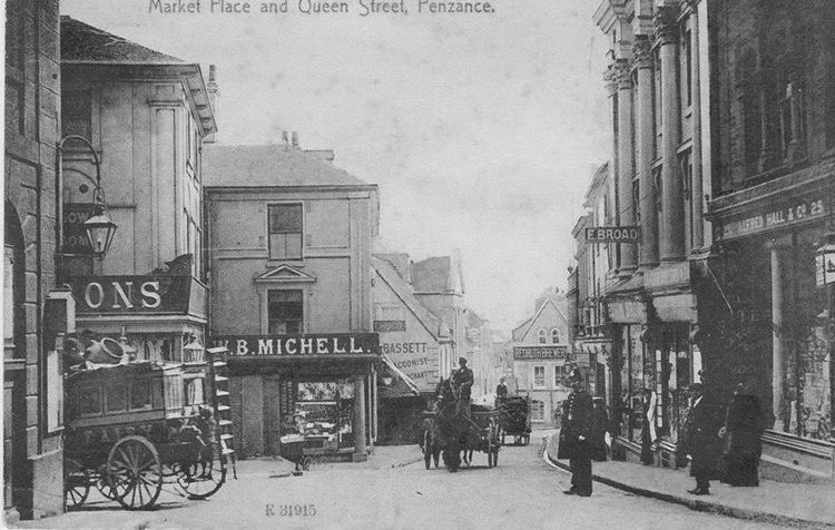 An old photograph of Market Place and Queens Street. #lovepenzance