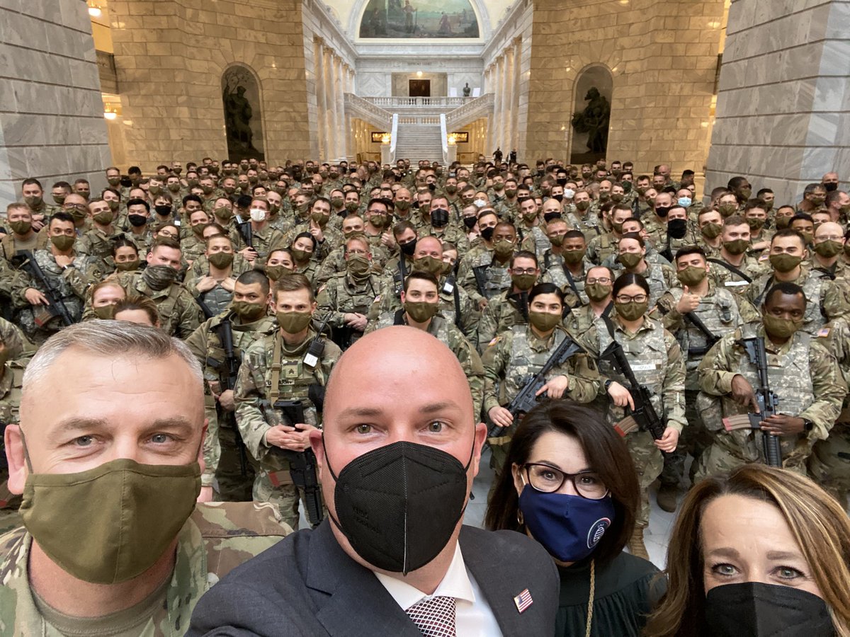 SpencerJCox's tweet photo. Today was our best-case scenario as many agitating groups cancelled their plans and those that came were peaceful. I join Utahns everywhere in gratitude for the men and women of the National Guard and Law Enforcement who came to protect the People’s House. 🇺🇸 https://t.co/1KeckBPFyd