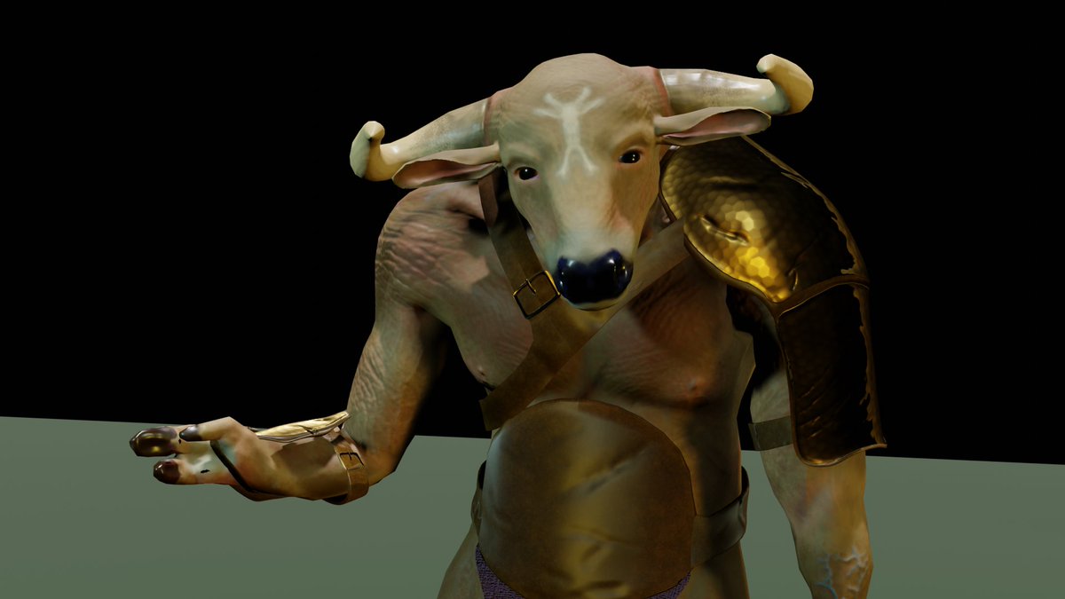 Ssilmath's tweet image. Meet Olly the Minotaur, the final project of a Blender course I just finished. #blender #newartist #b3d