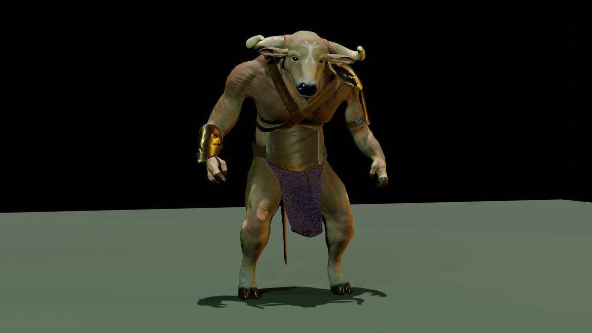 Ssilmath's tweet image. Meet Olly the Minotaur, the final project of a Blender course I just finished. #blender #newartist #b3d