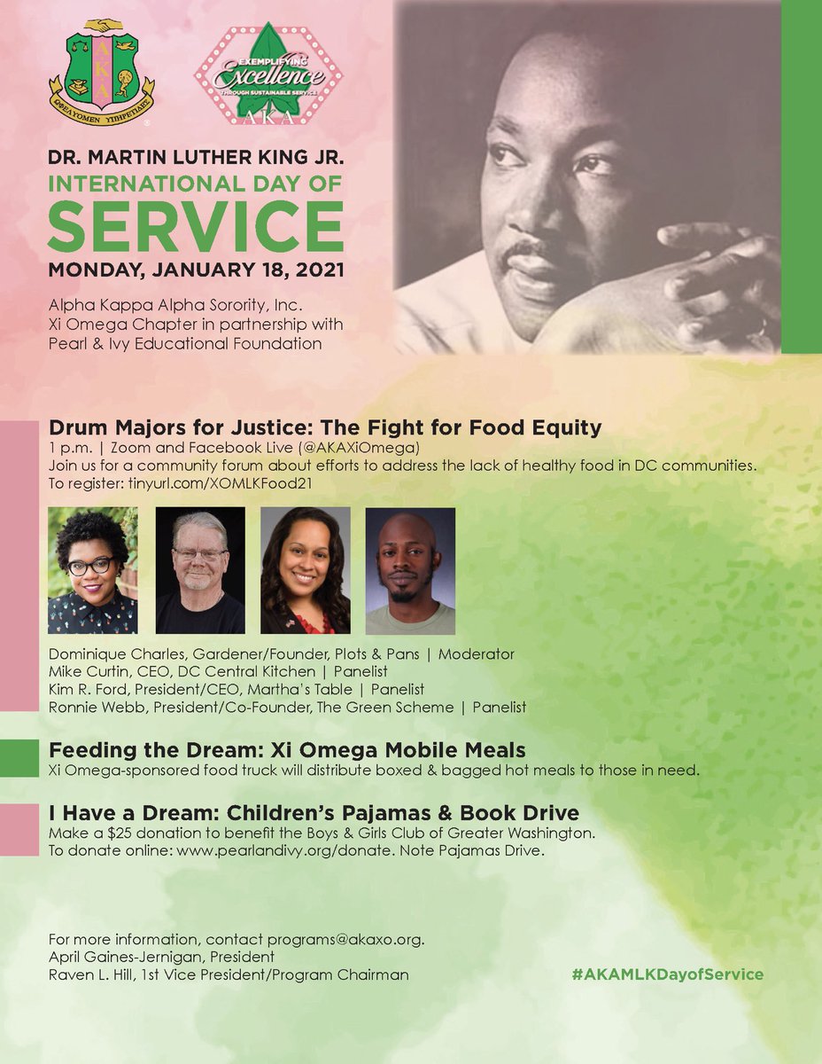 dede2renee's tweet photo. “Everybody can be great because anybody can serve.” Dr. King’s words still ring true today. Learn how you can join the fight for food equity in DC at the #AKAMLKDayofService community forum hosted by @AKAXiOmega and @PIEF_DC. Register at https://t.co/6Iusdj23BJ. https://t.co/ma3vC1BmSM