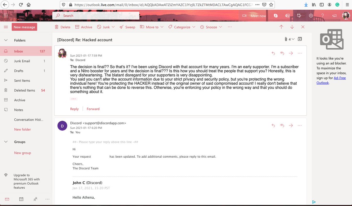 redfae's tweet photo. THEY'RE PROTECTING THE WRONG INDIVIDUAL HERE! Whereas, I, the owner of the said compromised account, HAS TO SUFFER! Is it really irreversible? Is there really nothing that can be done to get my account back?? @discord #Discord https://t.co/1Fa69ZrMGD