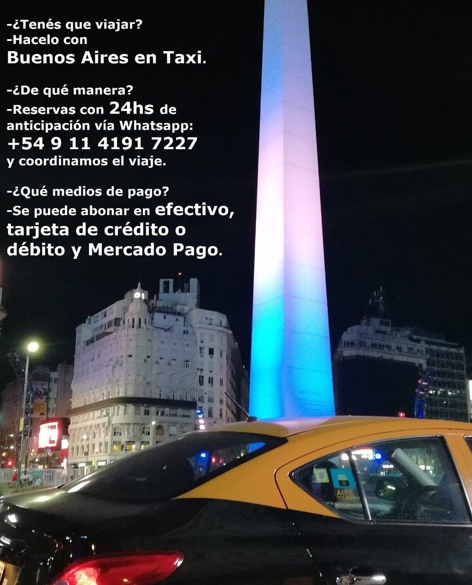 BsAsenTaxi's tweet photo. Tenés que viajar???...
Hacelo con Buenos Aires en Taxi...
De qué manera???...
Reservando vía WhatsApp al 📱 +54 9 11 4191 7227
con 24hs de anticipación y coordinamos el viaje...
#Traslados #Viajes #ViajesProgramados #Aeropuerto #MejorEnTaxi #ViajaEnTaxi #Taxi #viajaseguro https://t.co/LABlic4AuI