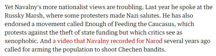 lmao it's wild seeing all the western liberals on here gushing over navalny, a far right crypto-nazi who once made a campaign video wherein muslims are depicted as cockroaches, at the end of which he takes out a gun and shoots one in the head