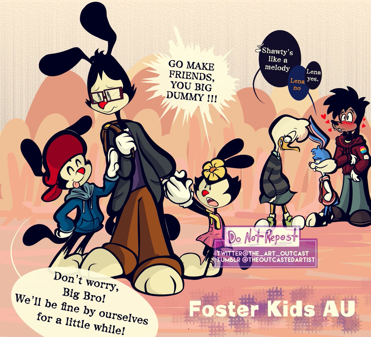 Theoutcastedartist Just A Doodle Based On My Foster Kids Au Wakko And Dot Want Their Older Brother To Make Friends Animaniacs Artistontwitter Wakko Dot Yakko Digitalart T Co 8q7bpi2tvr