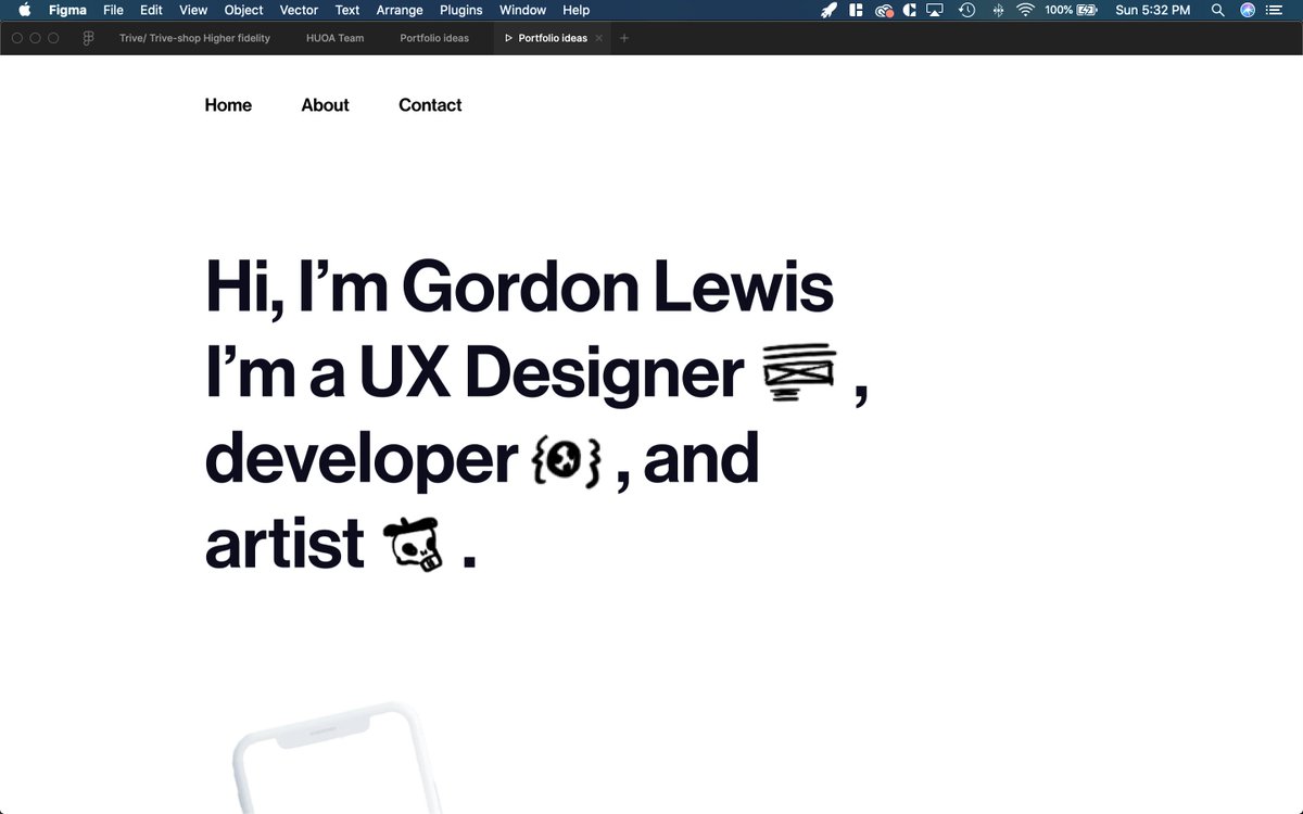 #21dayportfolio 

WIP Day 3 for portfolio. first pic is webflow second pic is figma. Disappointed in the ability to put images inline easily so I used emojis instead. Also costs money to put adobe fonts into webflow. That'd be awk to compromise a design for a client!