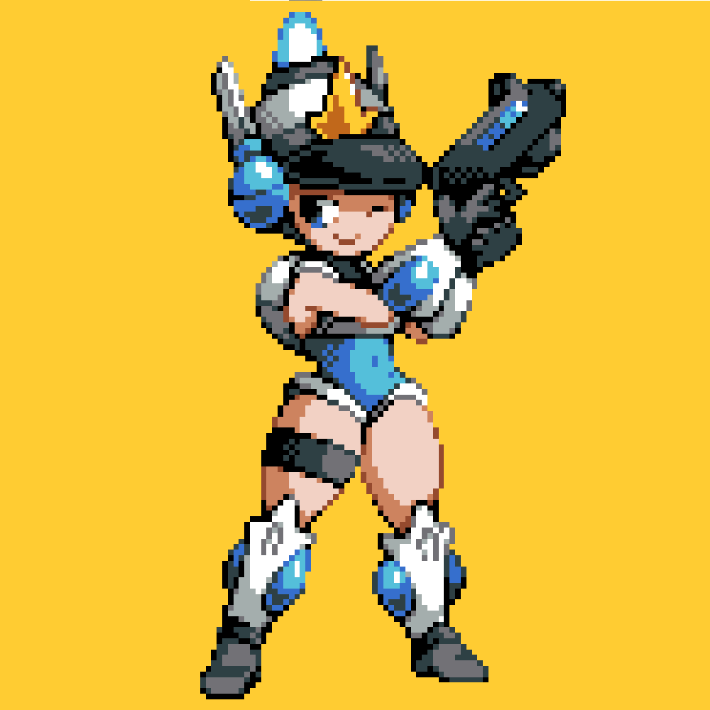 Niinjamal's tweet photo. SWITCH IT UP ! Mighty Switch Force's main character is too cool, I had to draw her !  #Mightyswitchforce #Wayforwardgames #cute #kawaii #Wayforward #Shantae #videogames #pixelart #pixelartist #ArtistOnTwitter #art #Mecha #Switch #gamedev https://t.co/kqwwYN2xiy