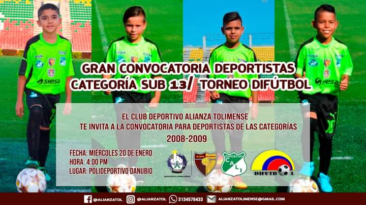 alianzatol's tweet photo. #ElDeporteComoInstrumentoDePaz | Invitamos a todos los deportistas apasionados por el fútbol y que hayan nacido en los años 2008 - 2009, a que participen de la convocatoria que realizará nuestro Club el próximo miércoles y hagas parte del mejor equipo del departamento del Tolima. https://t.co/tBlaMOpcBh