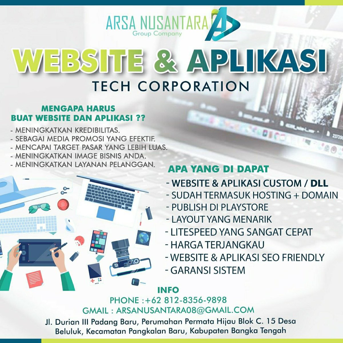ArsaNusantara's tweet photo. Mengapa Harus Buat Website dan Aplikasi?
- Meningkatkan Kredibilitas
- Sebagai Media Promosi yang Efektif
- Mencapai Target Pasar yang Lebih Luas
- Meningkatkan Image Bisnis, Lembaga atau Organisasi Anda
- Meningkatkan Layanan

#HargaMerakyat
#KualitasKonglomerat
#LawanCovid19 https://t.co/iBG9p0An9p