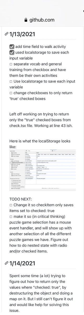 supernovaxgirl's tweet image. R1D11-17 kind of a different way to do this but I just don’t check twitter enough to tweet my #100daysofcode progress here, but I am keeping a personal progress log that I push to my current git repo so here’s my progress for the week 🥴 #reactjs #reactts #womenwhocode
