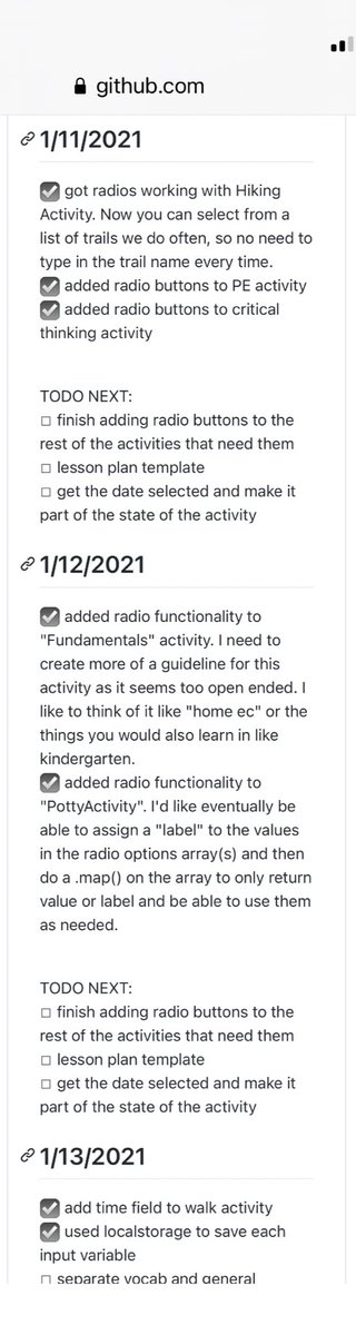 supernovaxgirl's tweet image. R1D11-17 kind of a different way to do this but I just don’t check twitter enough to tweet my #100daysofcode progress here, but I am keeping a personal progress log that I push to my current git repo so here’s my progress for the week 🥴 #reactjs #reactts #womenwhocode