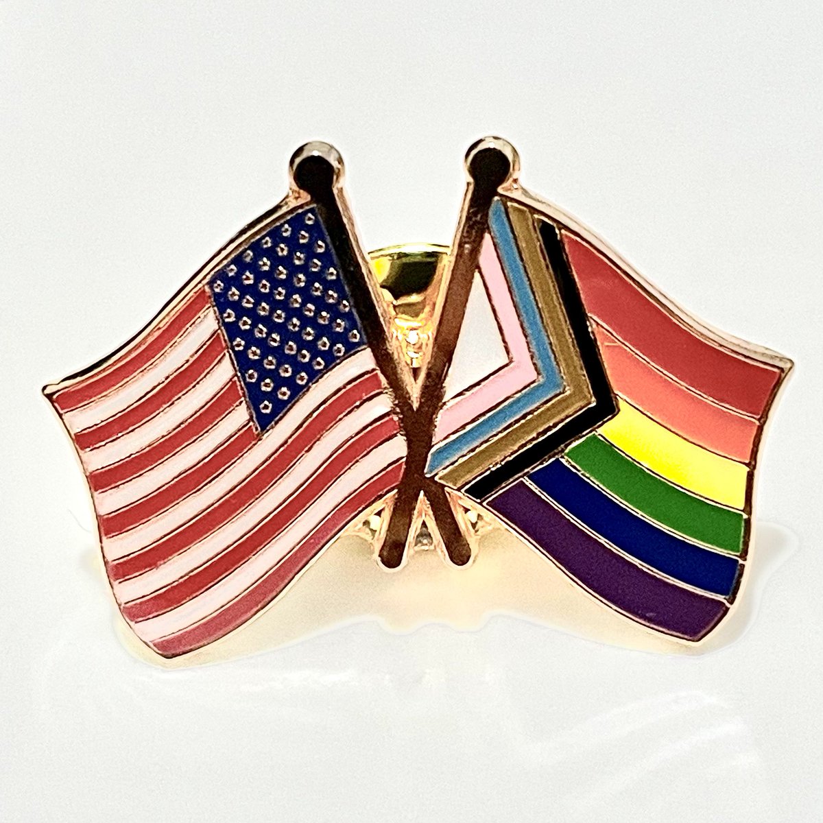 changedmeshop's tweet photo. In honor of the #BidenHarrisInauguration, @changedmeshop offers #ProgressPride and American flag combo pins celebrating the diversity of gay, lesbian, bisexual, trans, nonbinary, asexual, intersex, &amp; queer people in our world. We made it through the dark. https://t.co/m4YIensLn8 https://t.co/78wGS8QvlR
