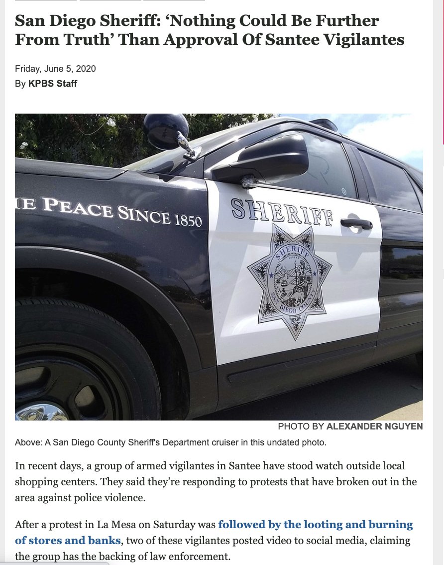 LoriSaldanaSD's tweet photo. 2020: #ProudBoys-> #DefendEastCounty
They broke laws & harassed people- but local media downplayed their actions
June 2020: during #GeorgeFloydProtests armed vigilantes claimed they had @SDSheriff support
@KPBS called them "would be" vigilantes https://t.co/RjkOzDbAcB
14/ https://t.co/k9RyqJcwJ9