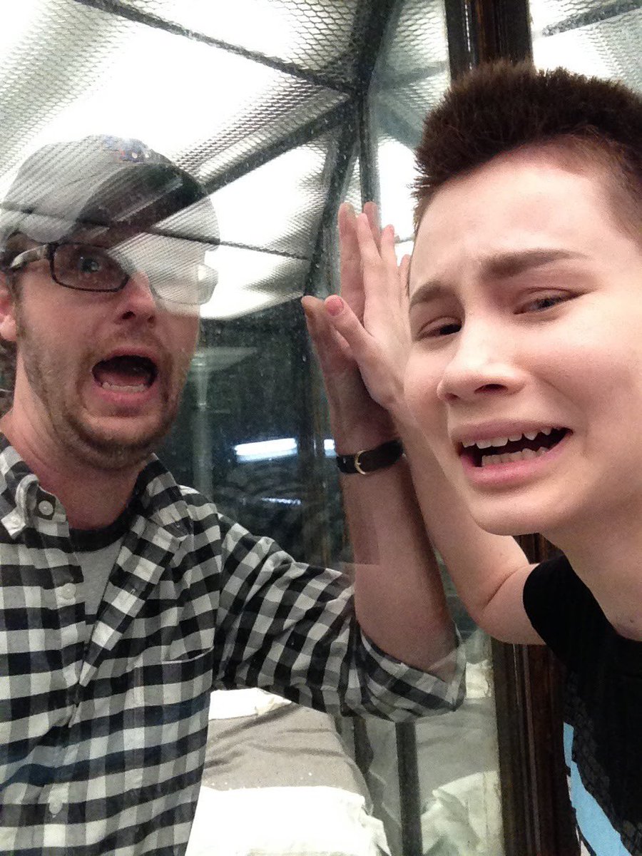 some more goofing around with Lyman and  @PatrickGibson00 on april 25 2016!this particular set was on a sound stage in Astoria, NY. it was so amazing and haunting to visit and observe some shoot days in Hap’s basement.