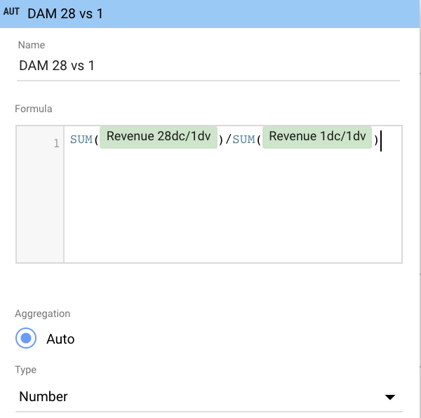 5. Next step is creating a custom metric. For this you'll click on the metric and choose 'Create Field'.6. Then enter in the formula below. I always like to use sum before the metric. Good practice if you like using filters.