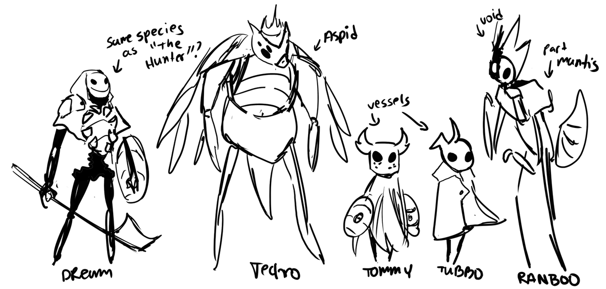 hollow knight and dream smp on the mind. some really rough sketch concepts 