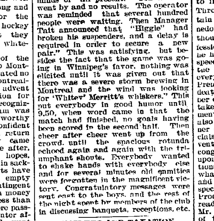 The Manitoba Free Press description of how Winnipeggers gathered in hotel bars waiting score for updates on the CPR wire, paints an amazing picture of being a western hockey fan in 1896. 5/20