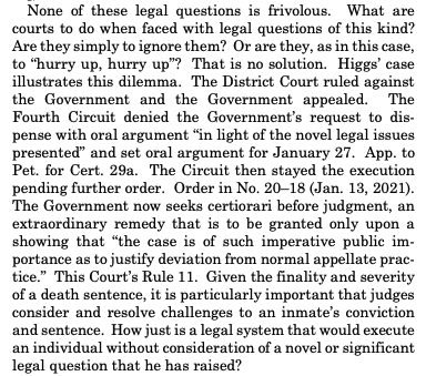 Justice Breyer is not happy. "How just is a legal system that would execute an individual without consideration of a novel or significant legal question that he has raised?"