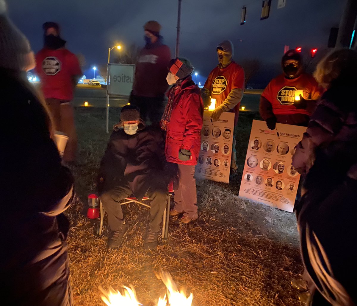 They have also built a fire. Bill Breeden is here, less than 24 hours after he accompanied Corey Johnson as his spiritual advisor. As you may have seen from my thread last night, he was traumatized by the execution, in part because they didn’t let him read Corey’s last statement.