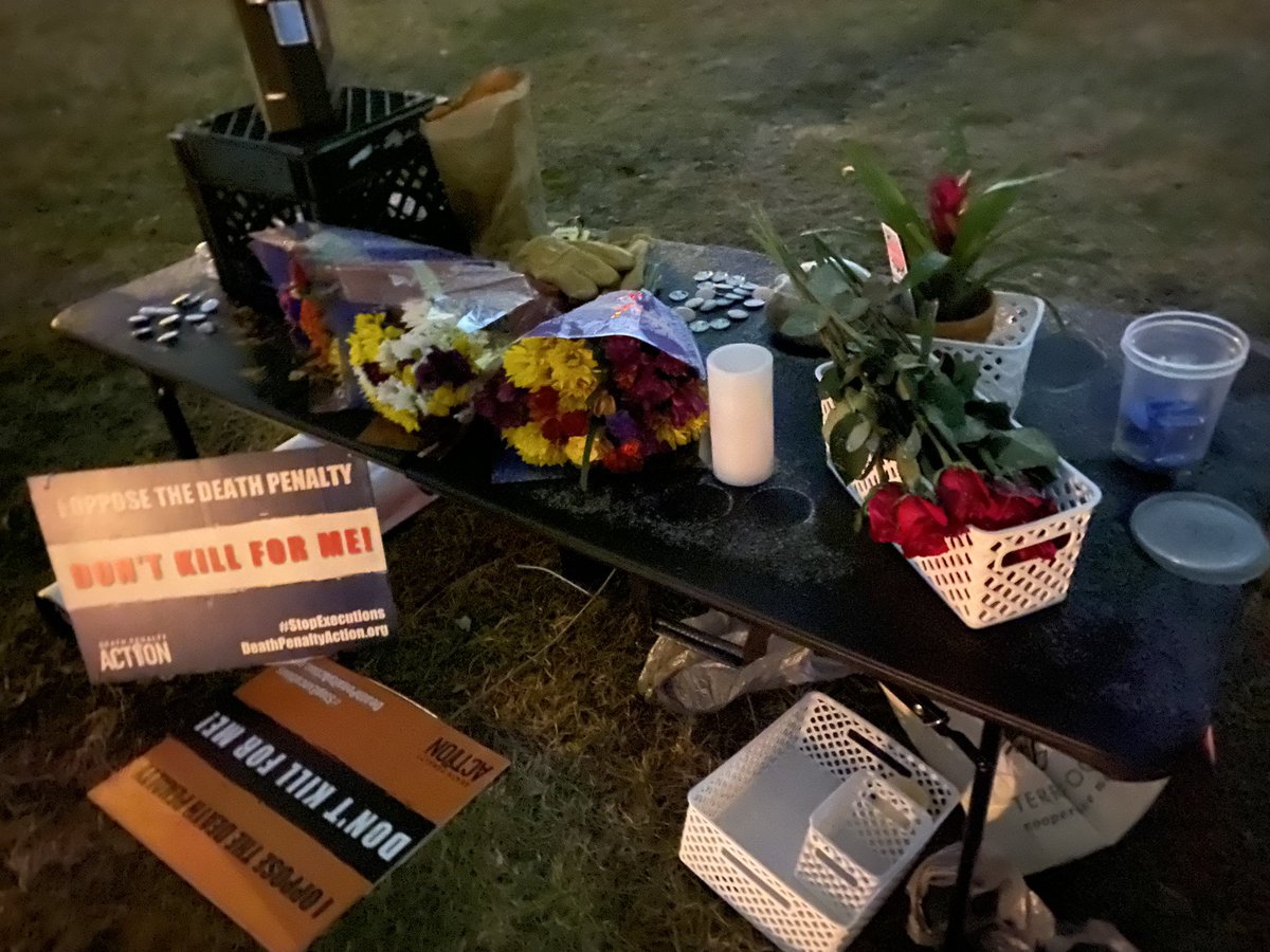 It’s important to mention that, like Corey did in his last statement last night, the activists here keep the names of the victims present in their vigils. Their prayers include their names and their families, every time. Tonight there are roses for the victims