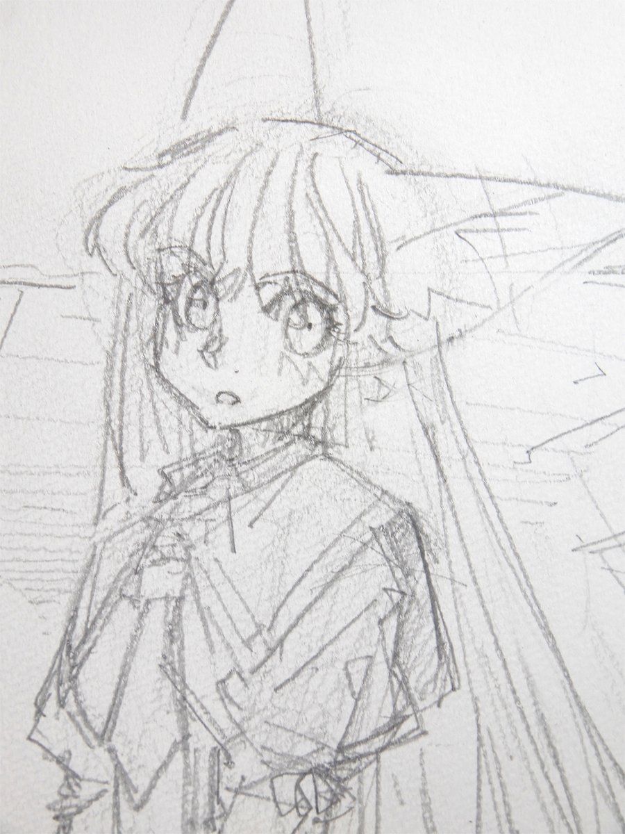ラフ。背景はアタリだけで、ペン入れ時に直接描いています。 