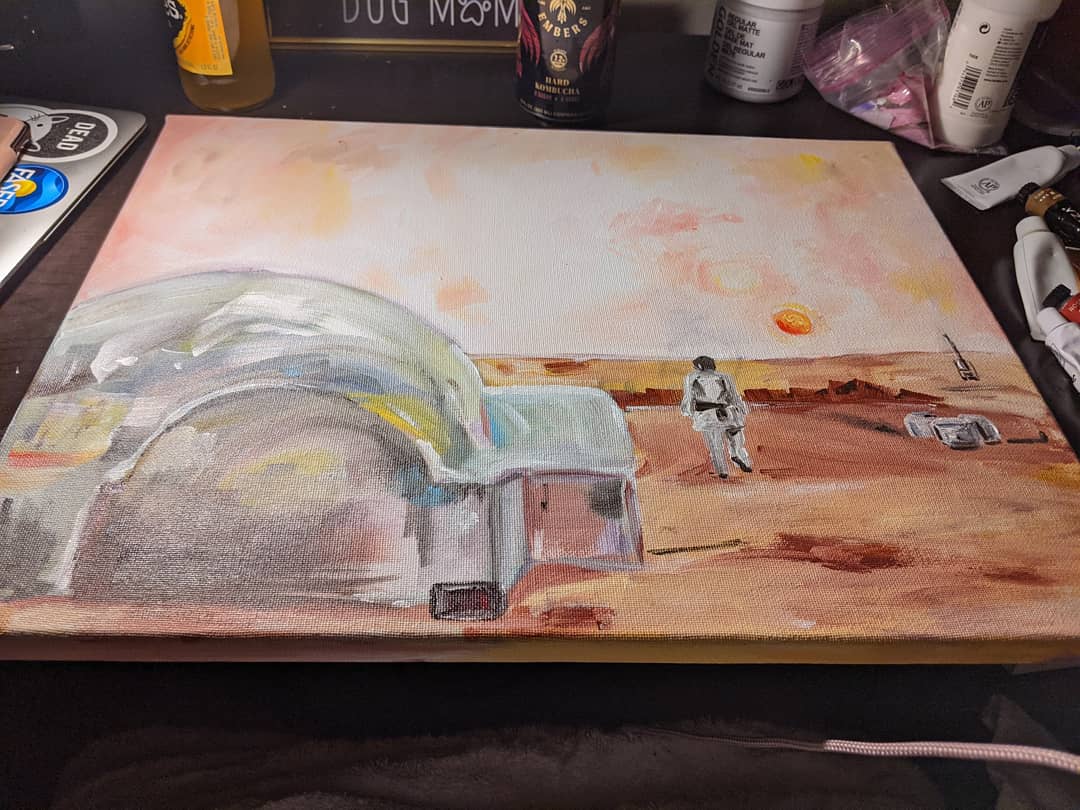 pineSOUL5's tweet photo. Sunset on Tatooine, acrylic commission #arteza #artezaacrylics #artistsontwitter https://t.co/GRPxxCiM9Q