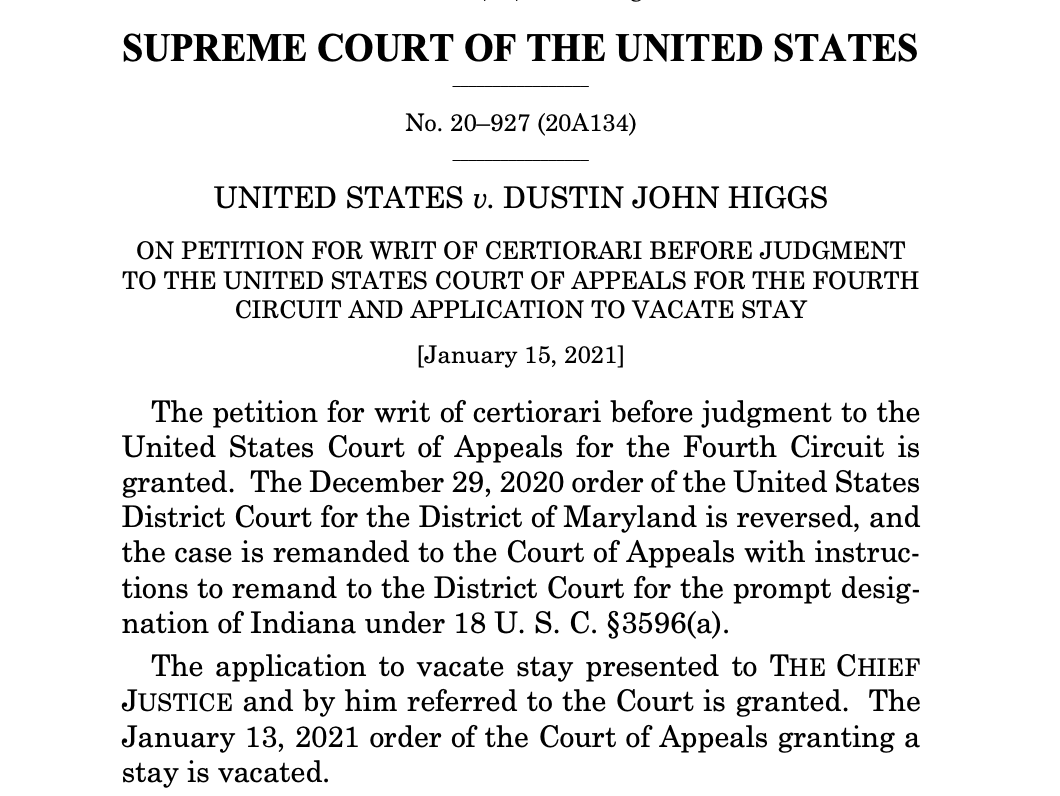 SCOTUSblog's tweet photo. As with other death penalty appeals, the majority's ruling on the Higgs execution came in the form of a brief, unsigned order, with no explanation of the court's reasoning. Both Breyer and Sotomayor wrote dissents explaining why they think the execution should not proceed. https://t.co/abLlLNzZfm